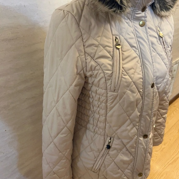 Copper Key Women's Quilted Puffer Jacket with Faux Fur Hood - Beige - Picture 4 of 14
